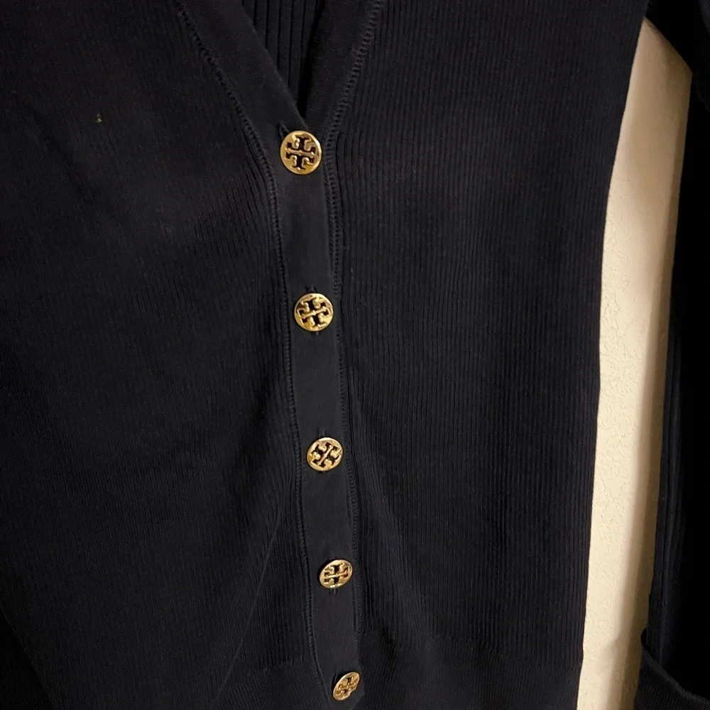 Tory Burch Dark Blue Cardigan with Gold Accents